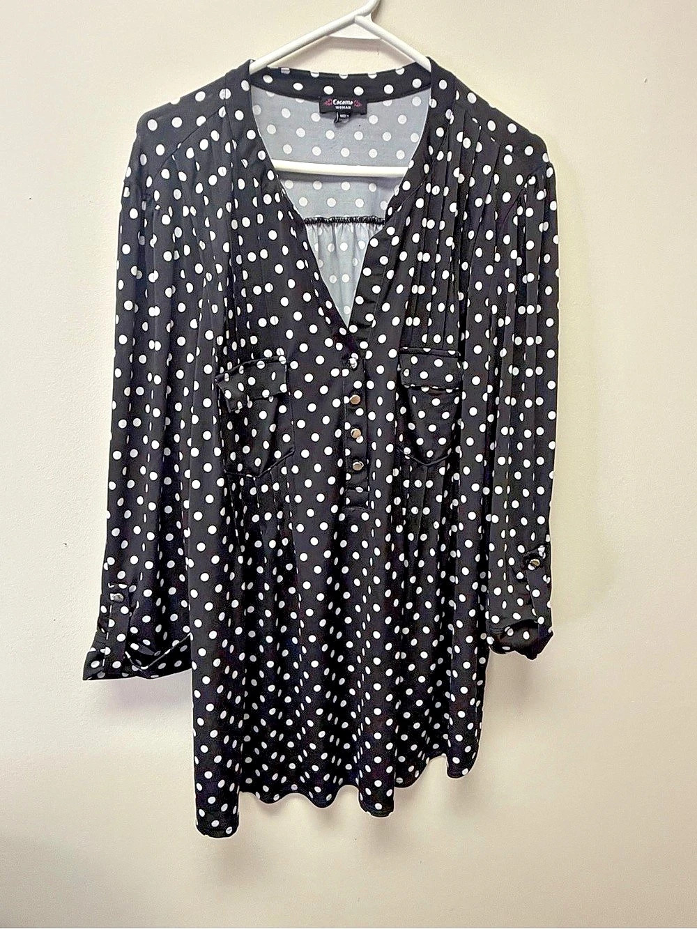 Cocomo Woman Long Sleeve Polka Dot Blouse Size 3X